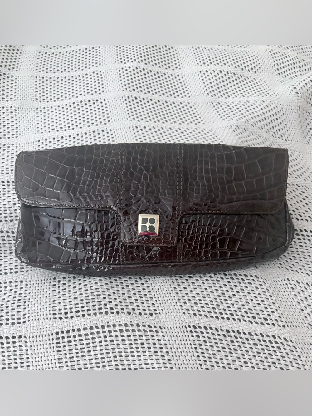 Kate Spade Vintage Croc Embossed Patent Leather Clutch-  EUC